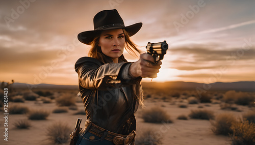 a female cowboy with a pistol photo