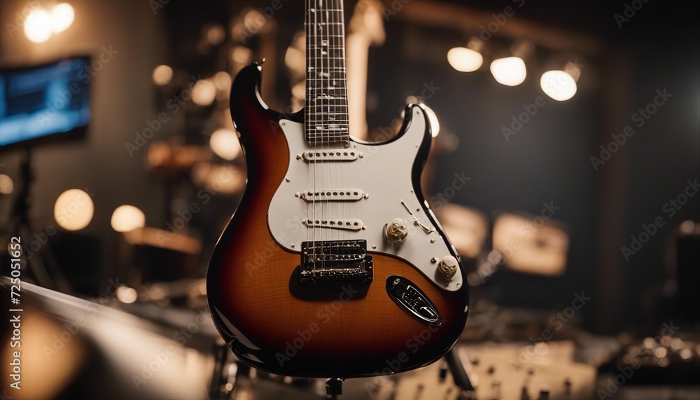 Fototapeta premium portrait of an electric guitar in a music studio