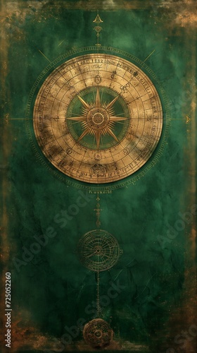 large clock compass emerald color best uncharted green gold palette sun campaign setting astrology old scroll listing overlord layout