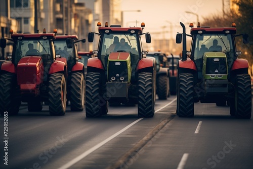 Many tractors blocked city streets and caused traffic jams in city. Agricultural workers protesting against tax increases © mariodelavega