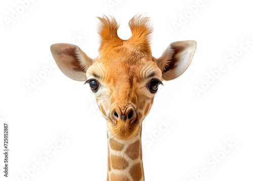 Close-up of giraffe face isolated on white transparent background  png