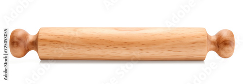 wooden rolling pin isolated on white transparent background, png. top view, flat lay