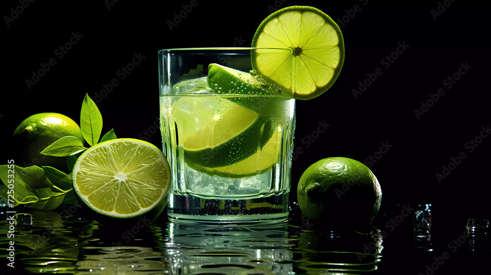 A glass with a lime and a lime slice in it4 A glass with a lime and a lime slice in it4