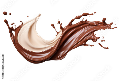 liquid milk and chocolate splashing isolated on white transparent background, png. 