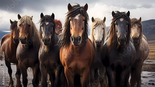 a group of horses standing next to each other © junaid