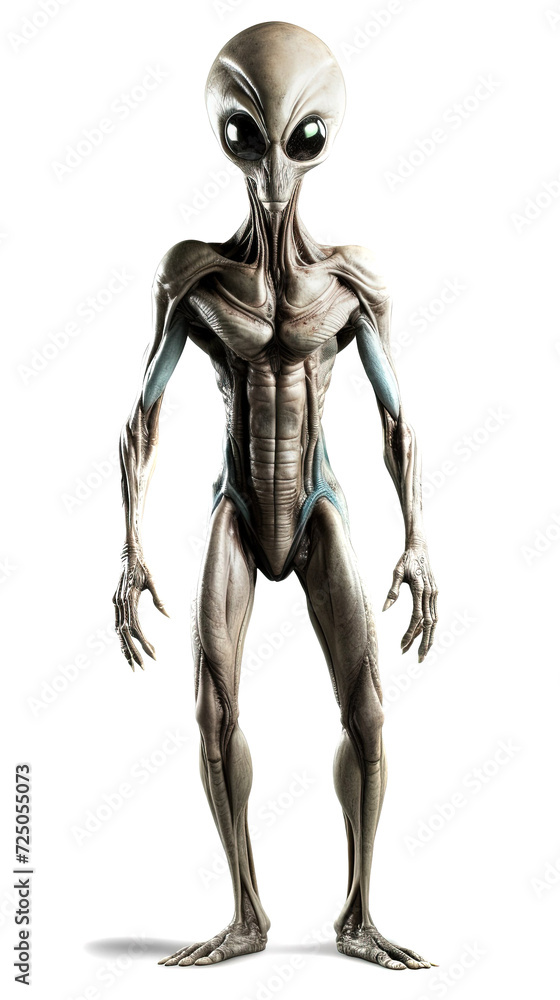 an alien full body studio shot on a white background