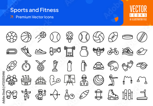 Set of sports icons. sports and fitness web icons in line style. football, basketball, tennis, soccer, rugby, hockey icon collection. Line icons pack. vector illustration ai eps file