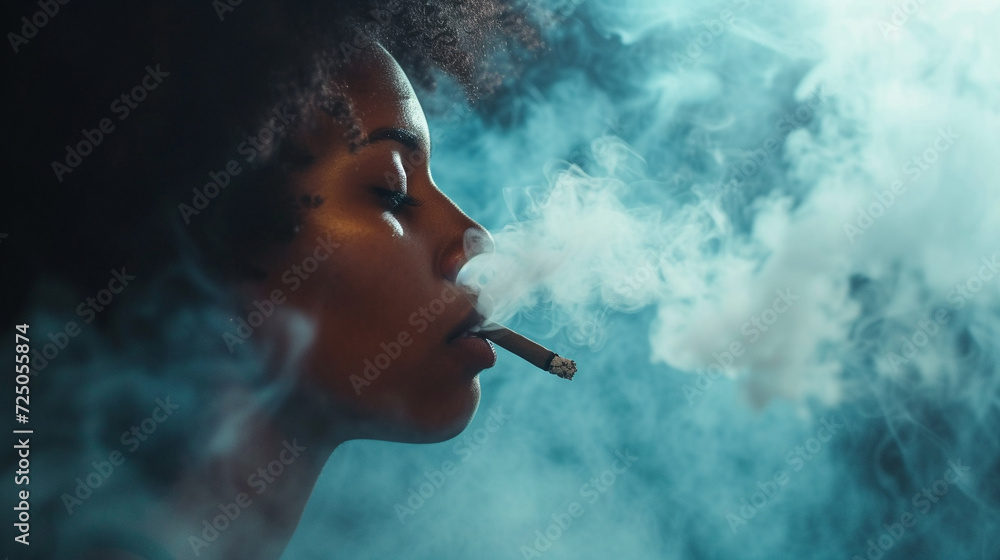 Fototapeta premium woman smoking a cigarette. Cigarette smoke spread.