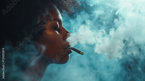 woman smoking a cigarette. Cigarette smoke spread.