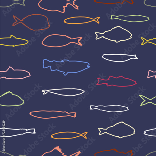 Cute funny fish seamless pattern. Creative childish vector undersea background. Perfect for kids apparel, fabric, textile, nursery decoration, wrapping paper.