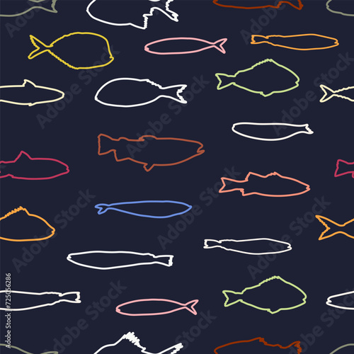 Cute funny fish seamless pattern. Creative childish vector undersea background. Perfect for kids apparel, fabric, textile, nursery decoration, wrapping paper.
