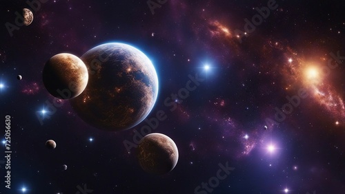 earth and moon Planets and galaxy, cosmos, physical cosmology, science fiction wallpaper. Beauty of deep space. 