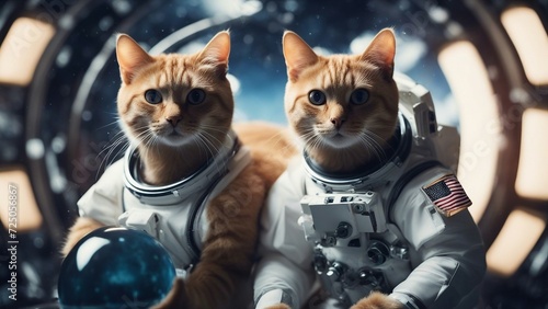  Cat astronaut in space on background of the globe.  