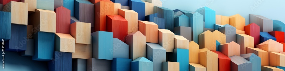 Mortgage themed banner background. From small to big, wooden houses represent the different stages of homeownership and mortgage options for first-time buyers Mortgage themed banner background. From small to big, wooden houses represent the different stages of homeownership and mortgage options for first-time buyers