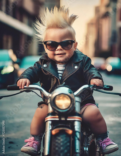 bambino punk su moto  photo