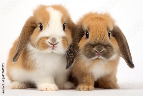 two cute American Fuzzy Lop rabbit, funny bunny.