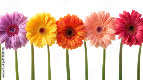 A Row of Colorful Gerberia Flowers in Front of a Isolated on Transparent Background
