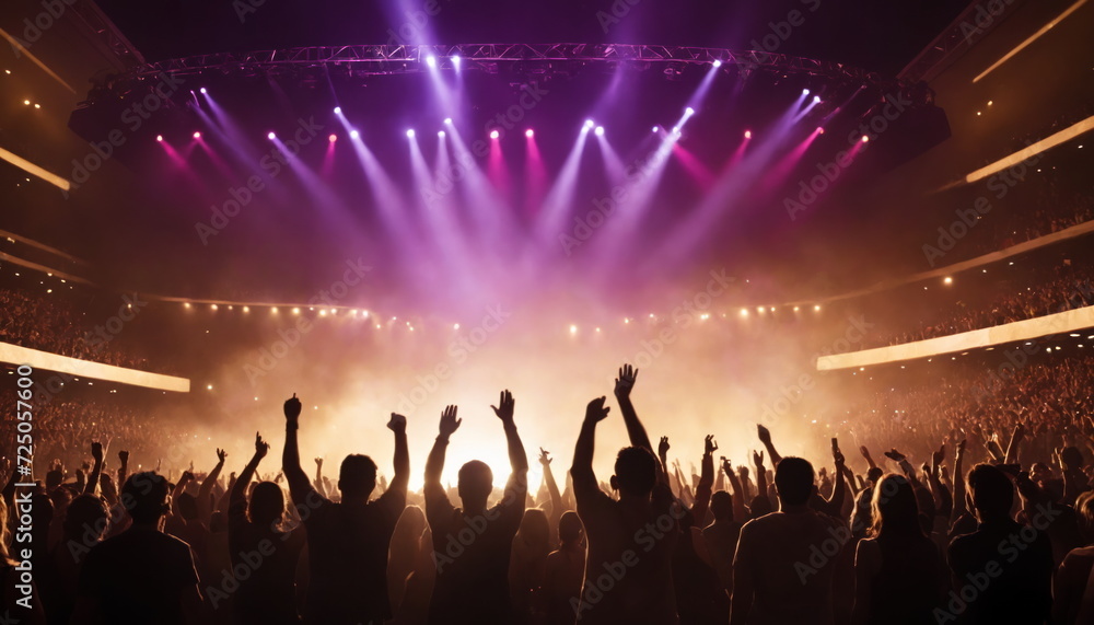 A spectacular firework display illuminates the sky above a crowd of enthusiastic concert-goers, capturing the energy of a live music event at night.