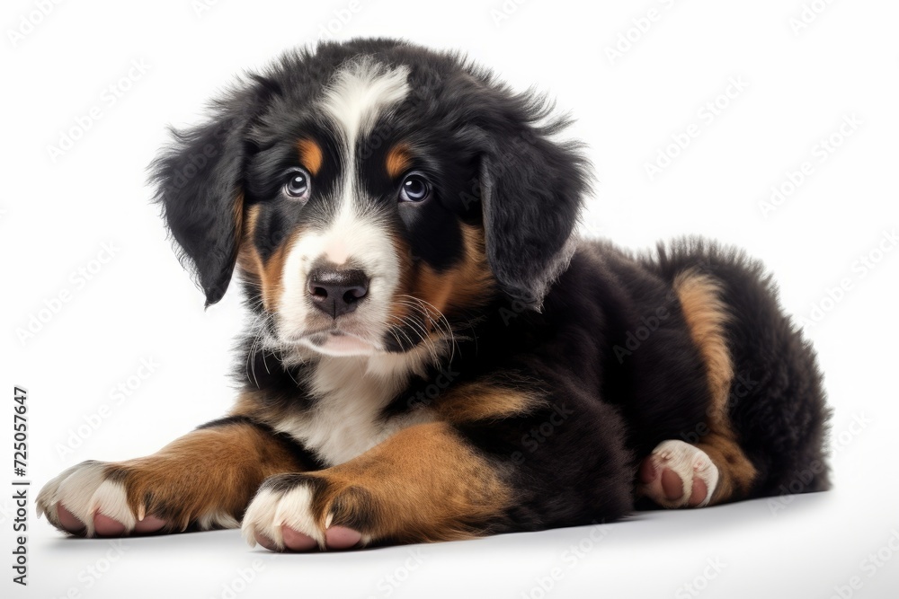 Bernese Mountain Dog puppy on a white background. large breed of dog, a pet. Bernese Mountain Dog puppy on a white background. large breed of dog, a pet.