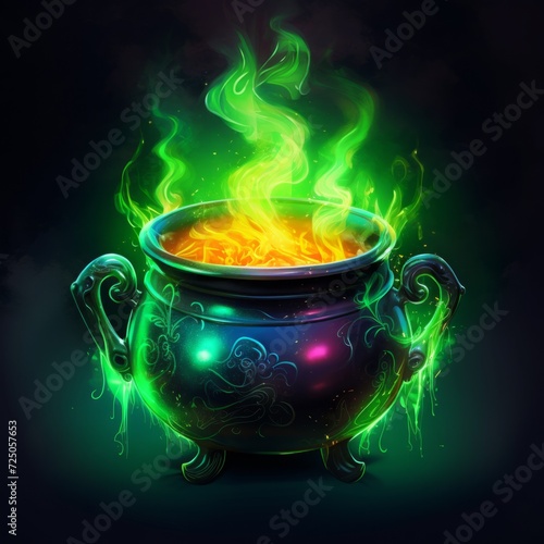 cauldron with a magic potion, colorfully hand drawing sketch, swirling colors.