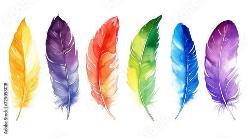 A Row of Multicolored Feathers on a Isolated on Transparent Background © cac_tus