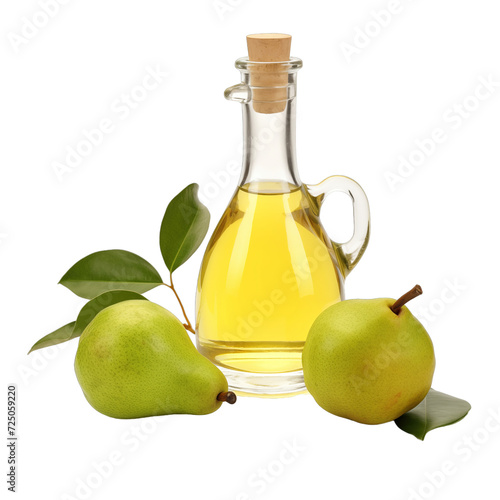 fresh raw organic yali pear oil in glass bowl png isolated on white background with clipping path. natural organic dripping serum herbal medicine rich of vitamins concept. selective focus photo