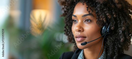 Attentive Call Center Agent with Curly Hair