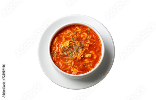 Chicken noodle soup with tomato. Turkish name; Domatesli tavuklu sehriye corbasi photo
