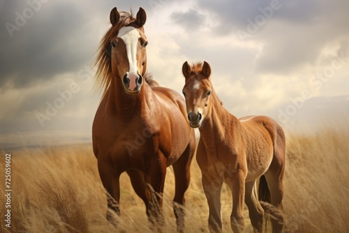 a mother horse with her foal. family  motherhood in animals.