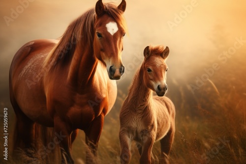 a mother horse with her foal. family  motherhood in animals.
