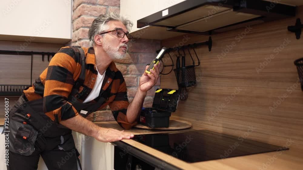 Handyman fixing kitchen aspirator Handyman fixing kitchen aspirator
