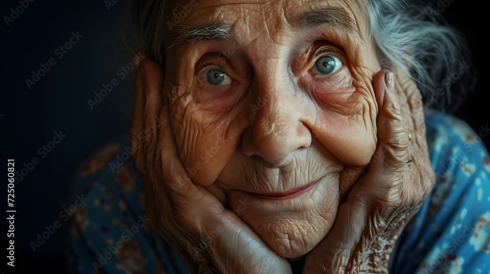 A photograph of an old woman capturing the intensity of happiness through facial and body expressions, highlighting the emotional feelings A photograph of an old woman capturing the intensity of happiness through facial and body expressions, highlighting the emotional feelings