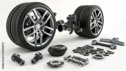 Car parts or auto car spare isolated on white background. 3d illustration photo