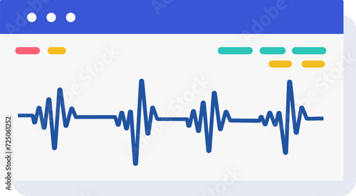 Continuous line art heart rate pulse. Blue ECG heartbeat on monitor. Medical health concept vector illustration.