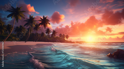 tropical beach at sunset in summer