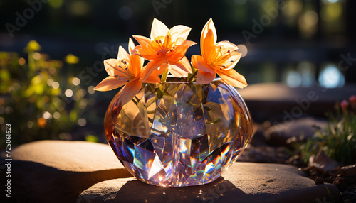 Vibrant bouquet of fresh flowers on wooden table generated by AI