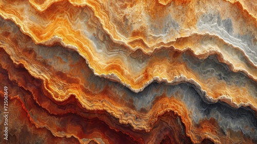  a close up of an abstract painting with oranges and browns in the colors of orange, blue, yellow, and white.