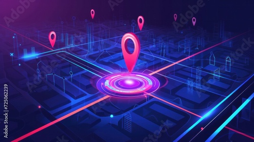 Geofencing technology as focused area marketing notifications outline concept. Location services with GPS satellite signal for smartphone ads vector illustration. Geo fencing online communication photo