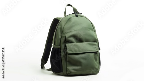 Green backpack open isolated on white background