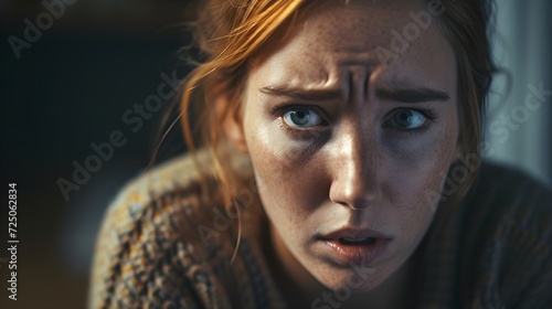 A photograph capturing the intensity of pain, failure, heartbreak, anxiety, fear, anger, and depression of a woman through facial and body expressions, highlighting the emotional feelings