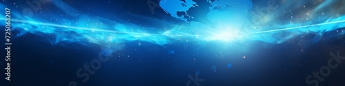 Global communications themed Banner background, of planet earth linked by high-tech forms of communication for media trade and industry. photo