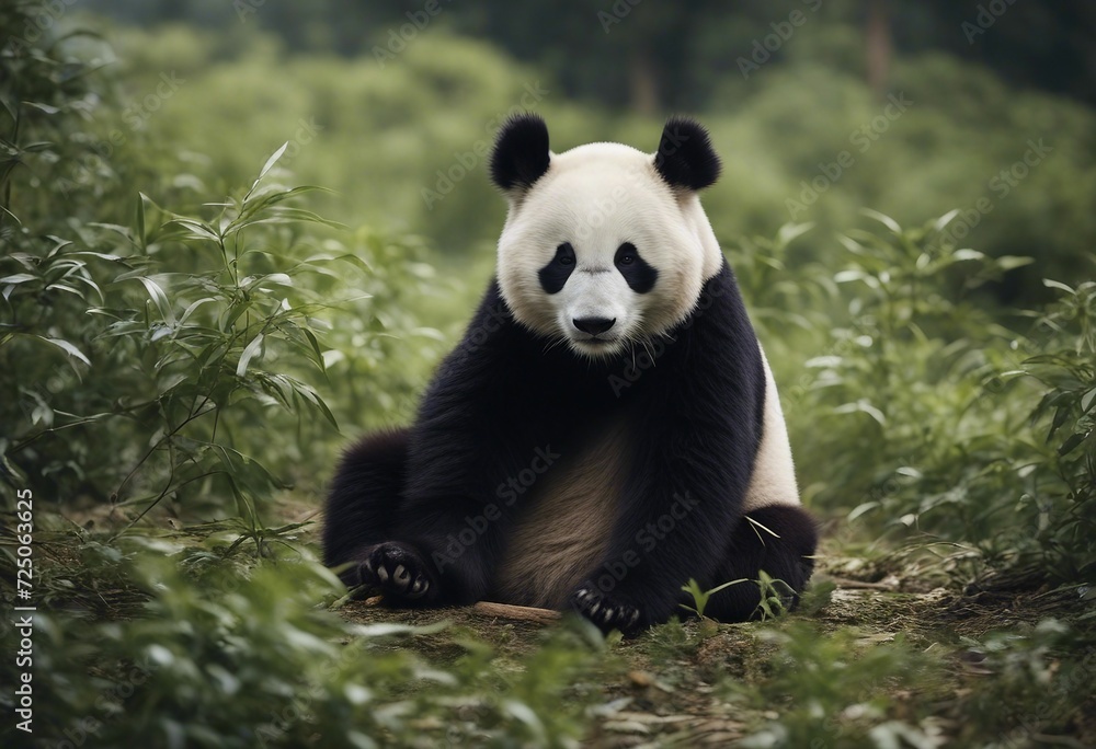 Giant panda bear in grass