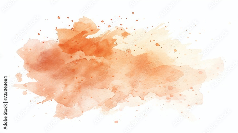 Peach watercolor splash on white background. Vector brown watercolor texture. Ink paint brush stain. Watercolor pastel splash. Peach water color splatter on light background - obrazy, fototapety, plakaty 