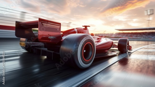 Race car racing on a track with speeding motion blur. 3D Render © Orxan