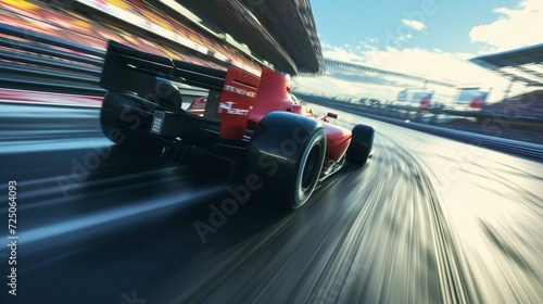 Race car racing on a track with speeding motion blur. 3D Render photo