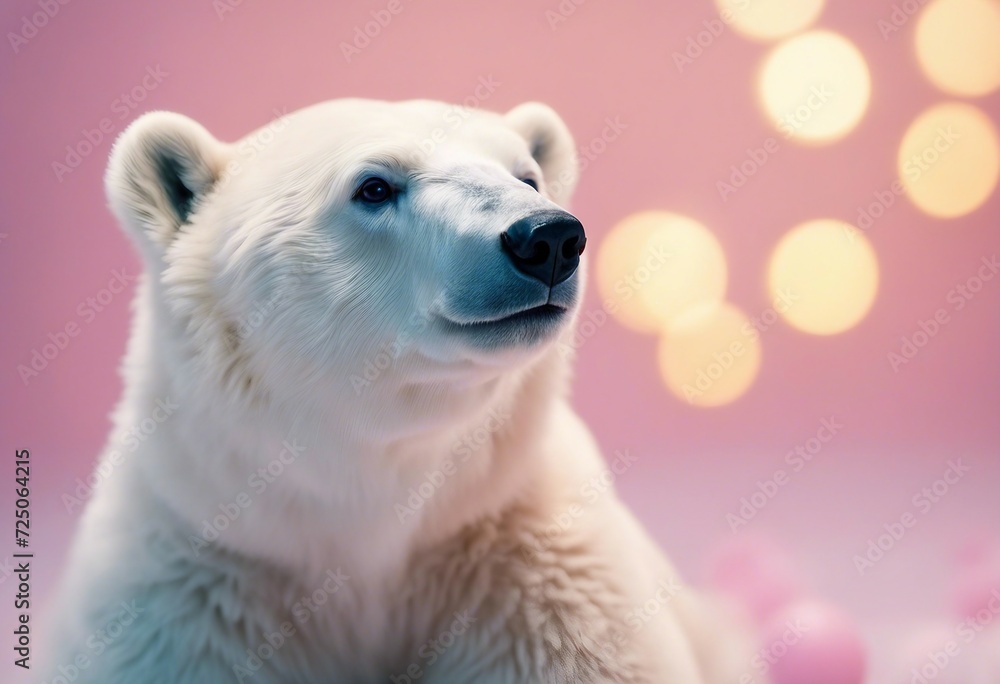 Polar bear peeking over pastel bright background advertisement banner card copy text space birthday 