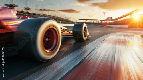 Race driver pass the finishing point and motion blur background. 3D rendering