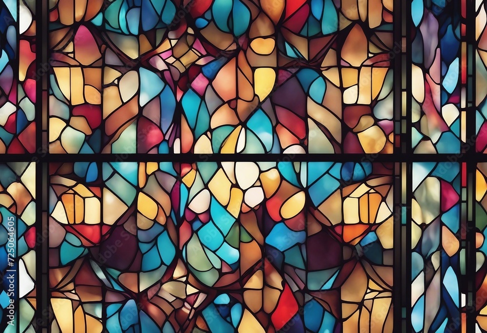Seamless pattern background of colorful stained glass windows with vibrant color palette in church Seamless pattern background of colorful stained glass windows with vibrant color palette in church
