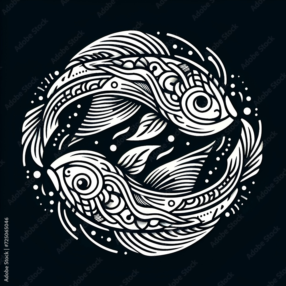 Pisces zodiac logo isolated 