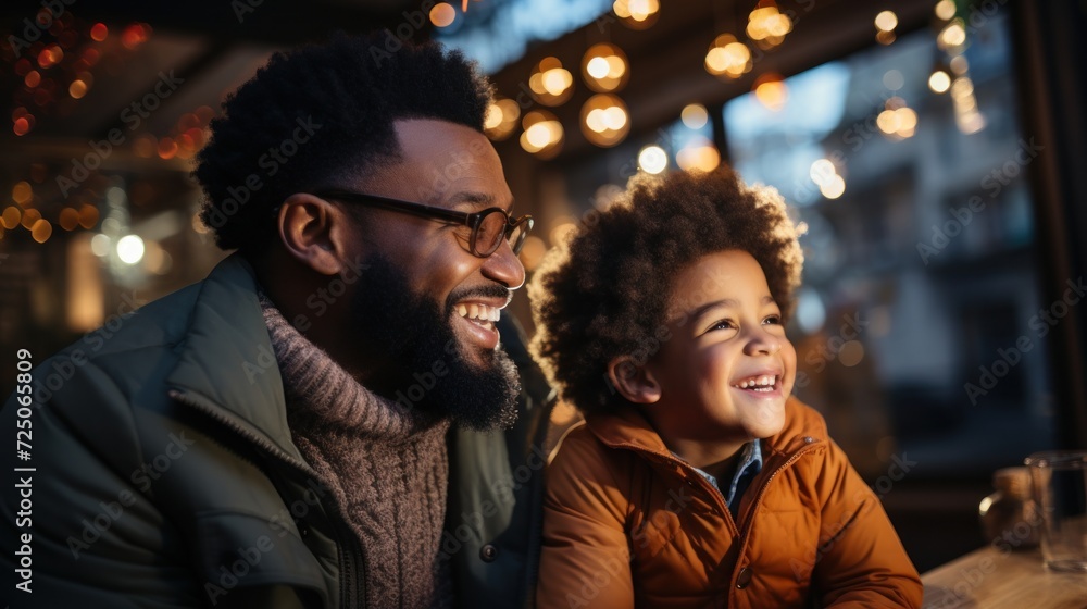 Father and son enjoying time together with lights Father and son enjoying time together with lights